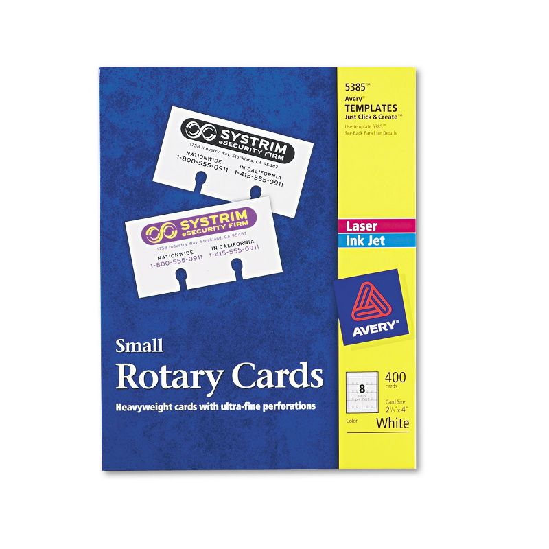 Avery Small Rotary Cards Laser/Inkjet 2 1/6 x 4 8 Cards/Sheet 400 Cards/Box 5385, 1 of 10