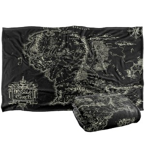 Kids' The Lord Of The Rings Black Map Of Middle Earth Silky Touch Blanket White 36X58 - 1 of 4
