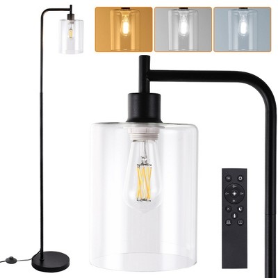 Industrial Floor Lamp for Living Room with 3 Color Temperatures,Modern Standing Lamp with Glass Shade & Footswitch,Led Bulbs Included