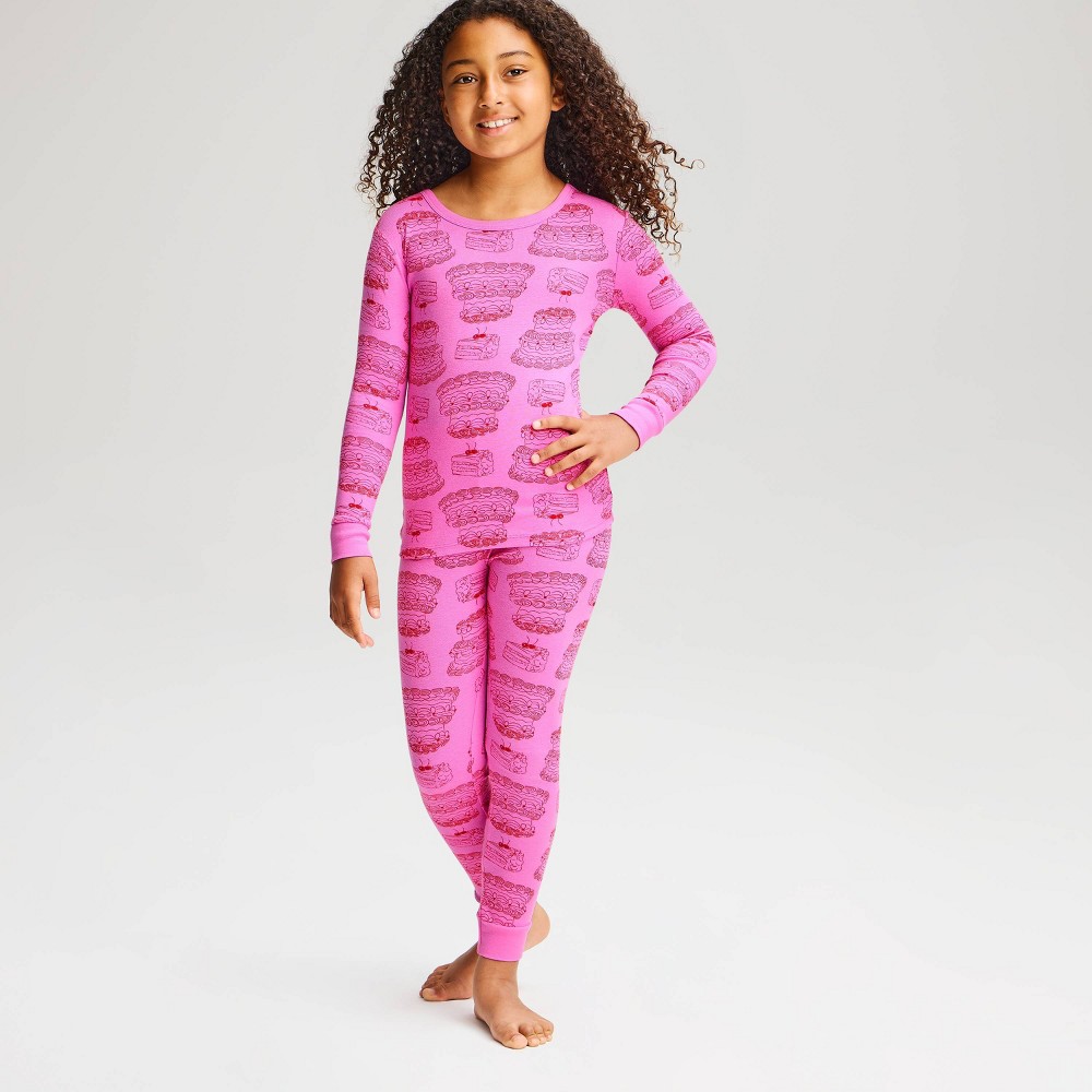 Girls' Cake Long Sleeve and Pants Snug Fit Cotton 2pc Pajama Set - Cat & Jack™ Pink 8