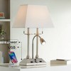 Possini Euro Design Dexter Modern Table Lamp 26" High Brushed Nickel with USB and AC Power Outlet in Base LED Reading Light White Shade for Home Desk - 2 of 4