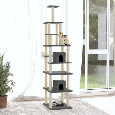vidaXL Cat Tree Dark Grey Engineered wood, plush, sisal Large Durable