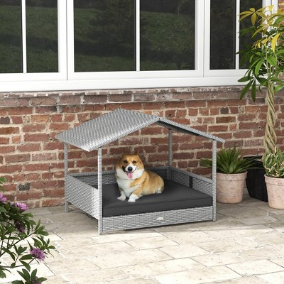 LOVMOR Wicker Dog House Outdoor with Canopy