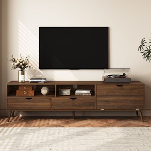 70.8 Inch Natural TV Stand with 2 Drawers 1 Drop-down Door Media Console Table for TVs up to 80 Inches for Living room Bedroom - 1 of 4