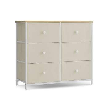 SONGMICS 6 Drawer Dresser for Bedroom Chest Closet Fabric with Metal Frame Camel Yellow + Cream White
