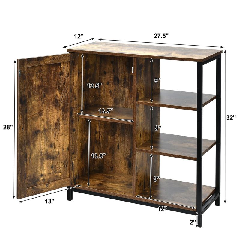 Tangkula Storage Cabinet Multipurpose 3 Open Shelf & Door With Freestanding Cupboard, 3 of 11