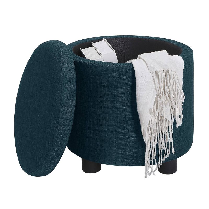 Breighton Home Designs4Comfort Round Accent Storage Ottoman with Reversible Tray Lid Dark Blue Fabric, 4 of 7