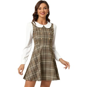 Allegra K Women's Plaid Peter Pan Collar Long Sleeve Mini A-Line Dress - 1 of 4