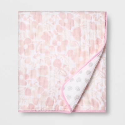 Swaddle Reversible Baby Blanket Watercolor Floral - Cloud Island&#8482; White