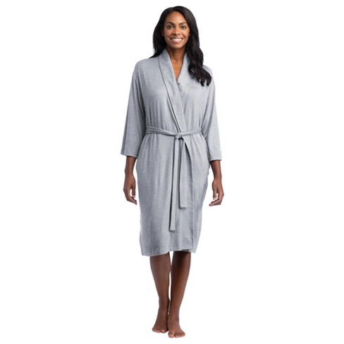 Womens Soft Cotton Knit Jersey Lounge Robe With Pockets, Long