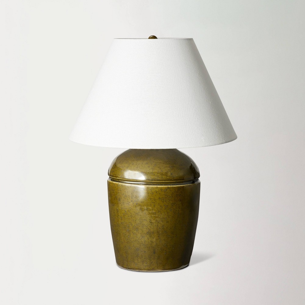 Photos - Floodlight / Street Light Medium High Gloss Ceramic Table Lamp  Green - Thr(Includes LED Light Bulb)