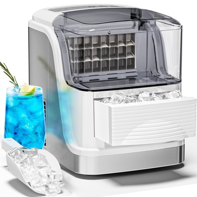 R.W.FLAME Ice Cube Maker Countertop,  24 pcs Ice Cubes One Cycle, Portable with 2 Ice Sizes, Compact Ice Maker with Scoop and Basket, Black/Silver