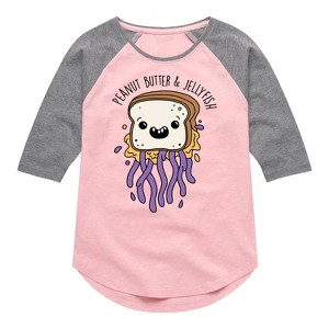 Girls' - Instant Message - Peanut Butter & Jellyfish Shirt Tail Raglan Graphic T-shirt - 1 of 4