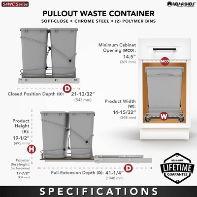 Gray Double 35 Quart Pull-Out Plastic Waste Bin