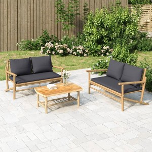 vidaXL 2 Piece Patio Lounge Set with Dark Gray Cushions Bamboo - 1 of 4