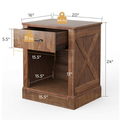 Rustic Brown Wooden Nightstand with Drawer and Shelf