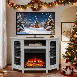 Parrot Uncle 45 in. Light Gray Corner TV Stand Fits TVs up to 55 in. with 18 in. Electric Fireplace - 1 of 4