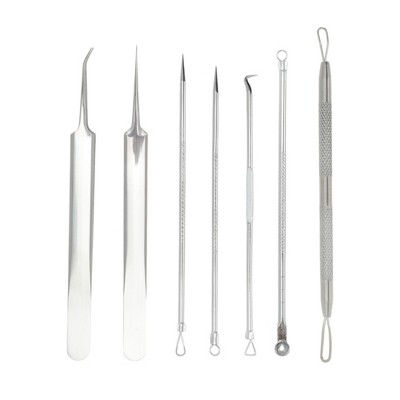 Unique Bargains Professional Pimple Extractor Tool Kit Silver Tone Set of 7