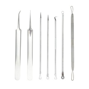 Unique Bargains Professional Pimple Extractor Tool Kit Silver Tone Set of 7 - 1 of 4