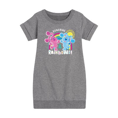 - Blue's Clues & You! - Sunshine and Rainbows Graphic Short Sleeve Fleece Dress