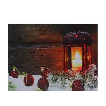 Northlight LED Lighted Candle Lantern in the Wintry Outdoors Christmas Canvas Wall Art 12" x 15.75"