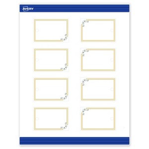 Avery Printable Rectangle Tags, Gold Double Border with Florals, 2" x 3", Matte White Rectangle Tags, Laser/Inkjet, 80ct, Great for Product Tags - 1 of 4