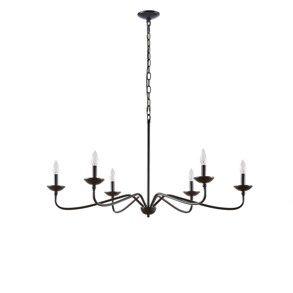 Photos - Chandelier / Lamp 72.5" Brighton Chandelier Matte Black: Farmhouse Metal, 6-Light, Adjustable Height, No Shade