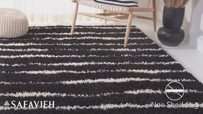 Sophie Striped Shag Square Rug in Ivory and Dark Grey - 5'3"
