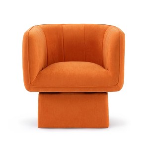 Jojoka Swivel Sofa Chair, Modern Velvet Accent Chair with Round Barrel Back and 360-Degree Rotation, Orange - 1 of 4