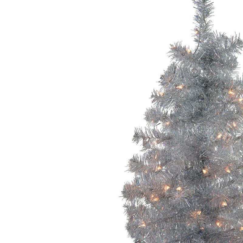 Northlight 4' Pre-Lit Slim Silver Artificial Tinsel Christmas Tree - Clear Lights, 3 of 5