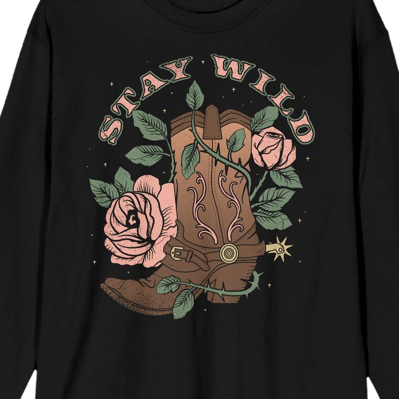 Vintage Country Boots and Roses "Stay Wild" Men's Black Long Sleeve Crew Neck Tee, 2 of 4