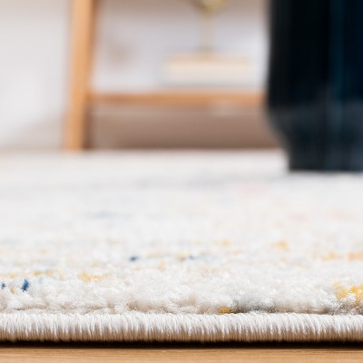 Ivory and Blue Hand-Knotted Square Synthetic Area Rug