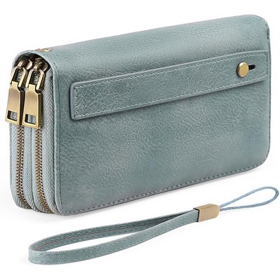 Women’s Leather Clutch Wallet – RFID Blocking Wristlet Purse with Large Capacity, Credit Card Holder, Zipper Pocket & Hand Strap