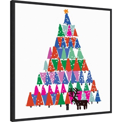 Colorful Christmas Tree Canvas Print with Black Frame