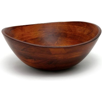 BRINJOY Cherry Finished Wavy Rim Serving Bowl for Fruits or Salads, Matte, Large, 13" x 12.5" x 5", Single Bowl