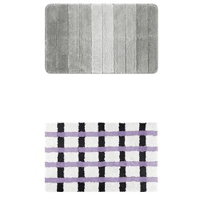 Unique Bargains 2Pcs Plush Gradient Striped Microfiber Shaggy Bathroom Mat - 1 of 4