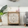 LuxenHome 3-Drawer 28.2" H x 25.2" W Natural Wood White Floral Accent Chest. Brown - 3 of 4