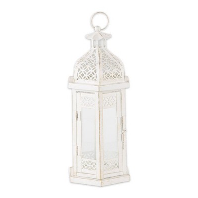 11.75" Iron Antique-Style Floral Outdoor Lantern Off-White - Zingz & Thingz