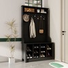 FUFU&GAGA White Wood 3-in-1 Hall Tree Entryway Cabinet Shoe Bench with Hooks and Shelves - 3 of 4