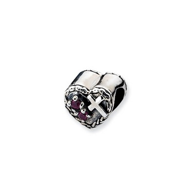 Black Bow Jewelry Sterling Silver CZ and Cross Heart Bead Charm