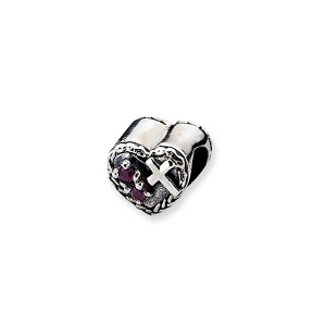 Black Bow Jewelry Sterling Silver CZ and Cross Heart Bead Charm - 1 of 2