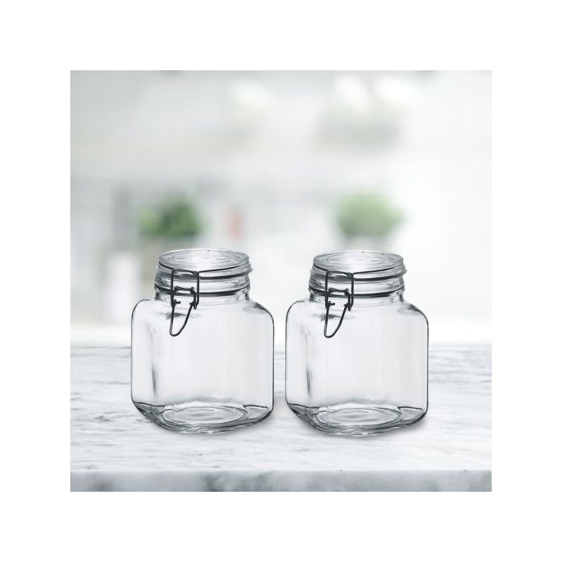 Amici Home Glass Hermetic Preserving Canning Jar Italian, Airtight Clamp Lids, Kitchen Canisters for Flour, Cereal, Coffee, Pasta, 2-Piece, 58 oz., 3 of 7