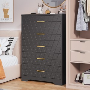 Tall Chest of Drawers for Bedroom with 5 Drawers, Wooden Dresser with Gold Handles for Closet, Wood Storage Cabinet - 1 of 4