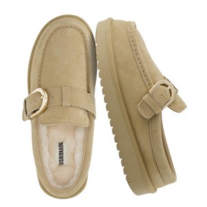 CUSHIONAIRE Origin Genuine Suede Mule Clogs for Women, Cozy Slip-On Moc Toe Loafer with Buckle and Faux Fur Cushioned Footbed - 1 of 4