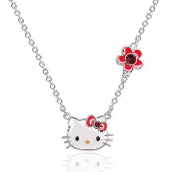 Hello Kitty Womens Enamel Hello Kitty and Sliding Pave Initial Necklace - Letter A