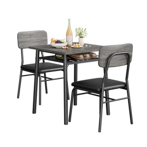 3-Piece Dining Table Set for 2, Wood Kitchen Table with Storage Rack & Upholstered Chairs, Metal Frame for Dining Room or Apartment - 1 of 4