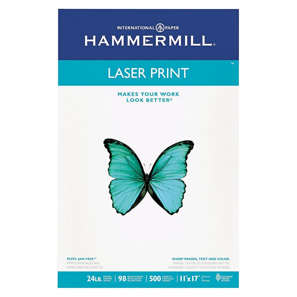 Hammermill - Laser Print Paper, 24lb, 98 Bright, 11 x 17" - Ream