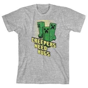 Minecraft Creepers Need Hugs Boy's Athletic Heather T-shirt - 1 of 1