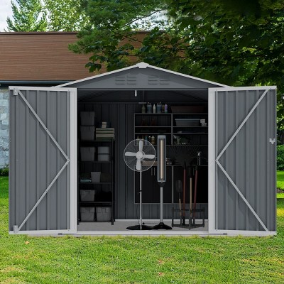 Durable 8' x 10' Metal Outdoor Storage Shed with Sliding Doors, Sloped Roof, and Ventilation for Garden, Backyard, and Lawn Tools-Coolbibila