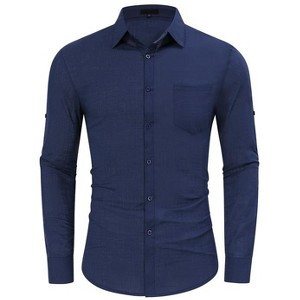 Coolmee Men's Long Sleeve Button Up Shirts Slim Fit Casual Business Formal Work Dress Shirt - 1 of 3